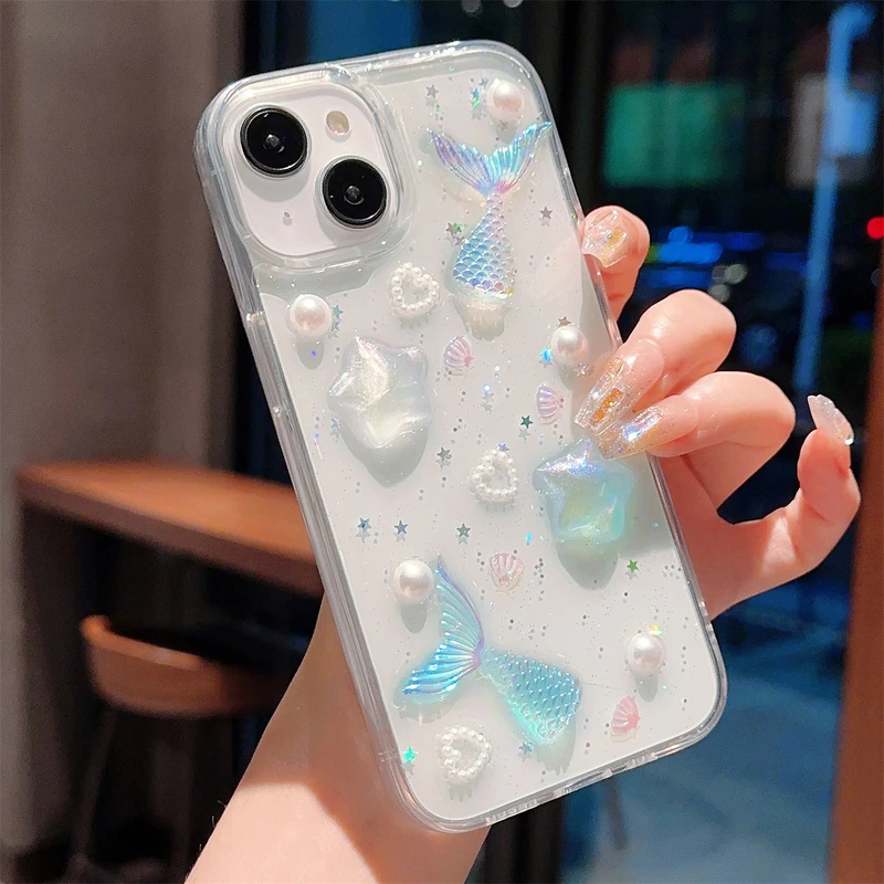 패션 3D 레이저 피쉬테일 쉘 스타 에폭시 스팽글 폰  - Phone Accessories Wholesale In China 리뷰 및 가격