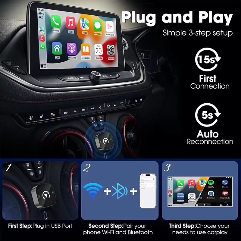 2-in-1 무선 CarPlay 어댑터 플러그 앤 플레 - Phone Accessories Online 리뷰 및 가격