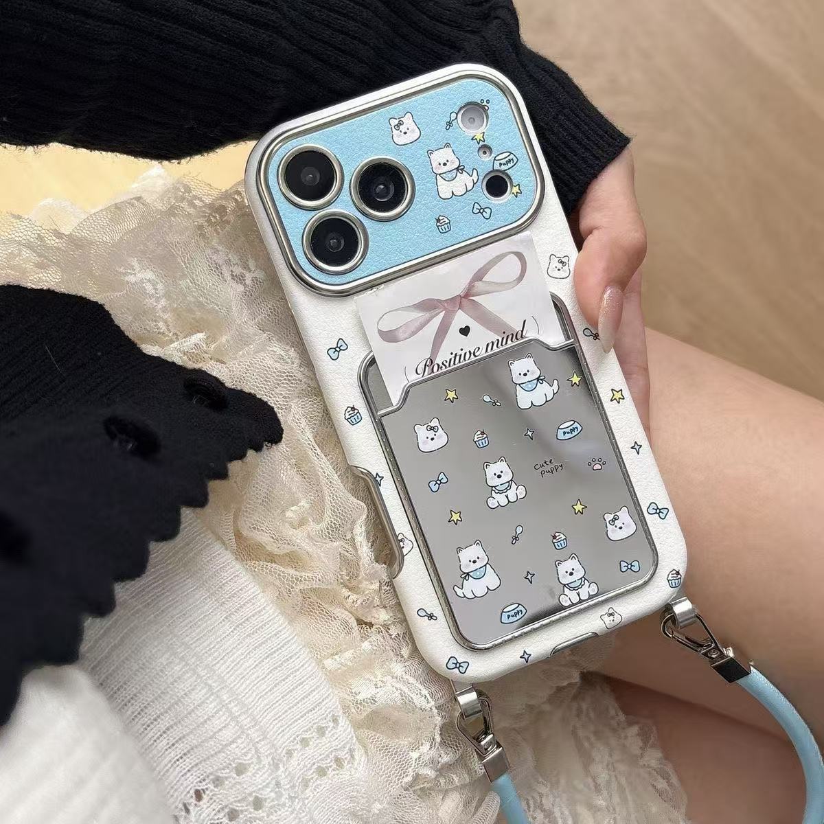 귀여운 강아지 미러 카드 홀더 손목 스트랩 폰 케이스  - Phone Accessories Holder 리뷰 및 가격